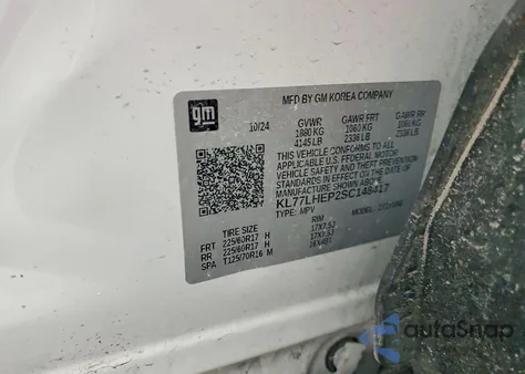 2025 Chevrolet Trax 1Lt z USA, uszkodzony, nr VIN KL77LHEP2SC148417